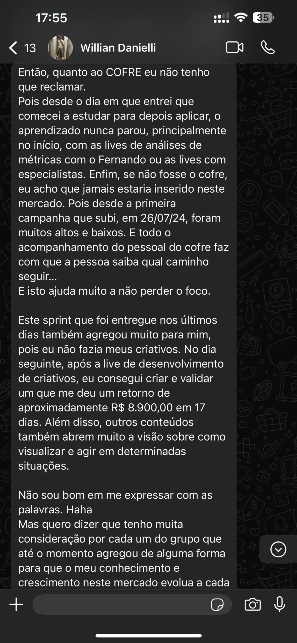 Depoimento de aluno